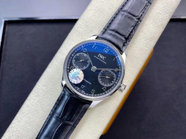 IWC Portuguese Real PR IW500107  ZF Factory 1:1 Best Edition Black Dial on Black Leather Strap A52010 V5 - Best Replica Watches Store For Sale!