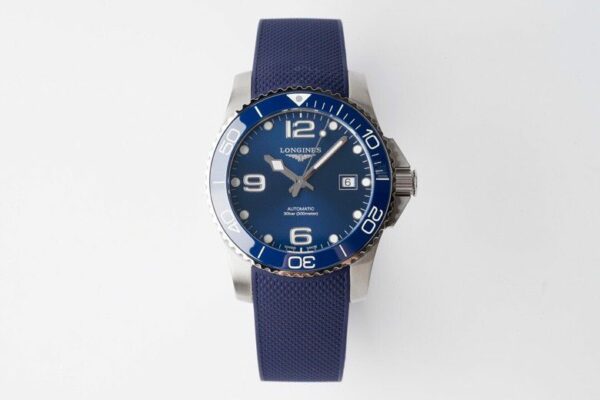 Longines Conquest L3.781.4.96.9 Blue Ceramic Bezel SS  ZF Factory 1:1 Best Edition Blue Dial on Blue Rubber Strap A2824 - Best Replica Watches Store For Sale!