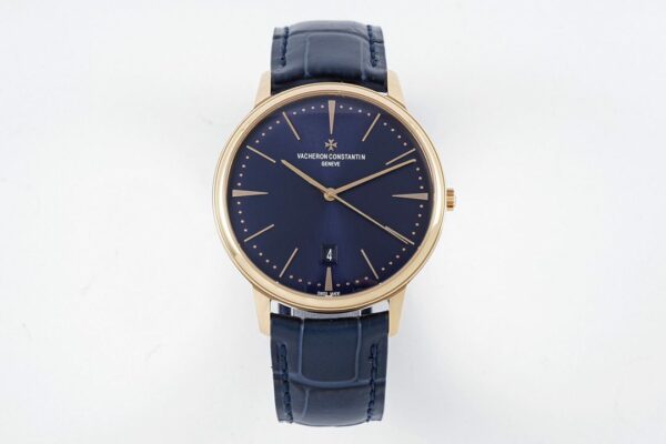 VC Patrimony Date 85180/000R-9166 RG  PPF Factory 1:1 Best Edition Blue Dial on Blue Leather Strap MIYOTA 9015 - Best Replica Watches Store For Sale!