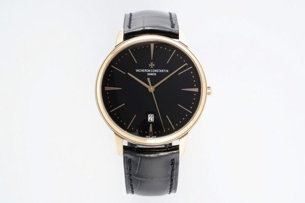 VC Patrimony Date 85180/000R-9232 RG  PPF Factory 1:1 Best Edition Black Dial on Black Leather Strap MIYOTA 9015 - Best Replica Watches Store For Sale!