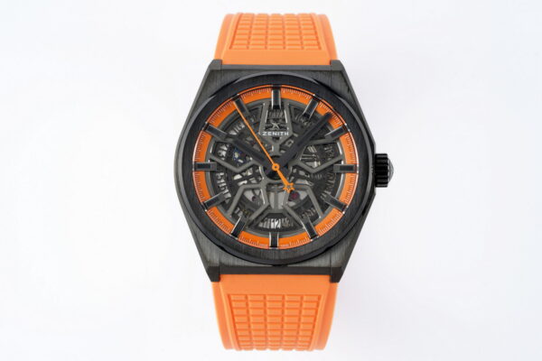 ZENITH Defy Classic  PVD LF Factory 1:1 Best Edition Skeleton Orange Dial on Orange Rubber Strap A2892 V2 - Best Replica Watches Store For Sale!