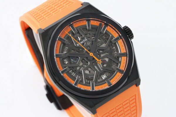 ZENITH Defy Classic  PVD LF Factory 1:1 Best Edition Skeleton Orange Dial on Orange Rubber Strap A2892 V2 - Best Replica Watches Store For Sale!