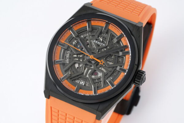 ZENITH Defy Classic  PVD LF Factory 1:1 Best Edition Skeleton Orange Dial on Orange Rubber Strap A2892 V2 - Best Replica Watches Store For Sale!