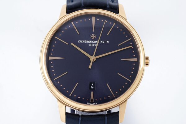 VC Patrimony Date 85180/000R-9166 RG  PPF Factory 1:1 Best Edition Blue Dial on Blue Leather Strap MIYOTA 9015 - Best Replica Watches Store For Sale!