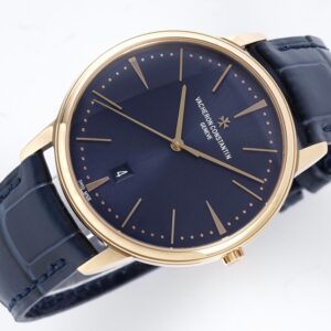 VC Patrimony Date 85180/000R-9166 RG  PPF Factory 1:1 Best Edition Blue Dial on Blue Leather Strap MIYOTA 9015 - Best Replica Watches Store For Sale!