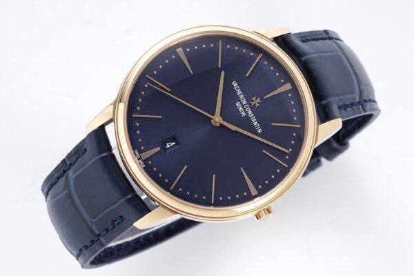 VC Patrimony Date 85180/000R-9166 RG  PPF Factory 1:1 Best Edition Blue Dial on Blue Leather Strap MIYOTA 9015 - Best Replica Watches Store For Sale!