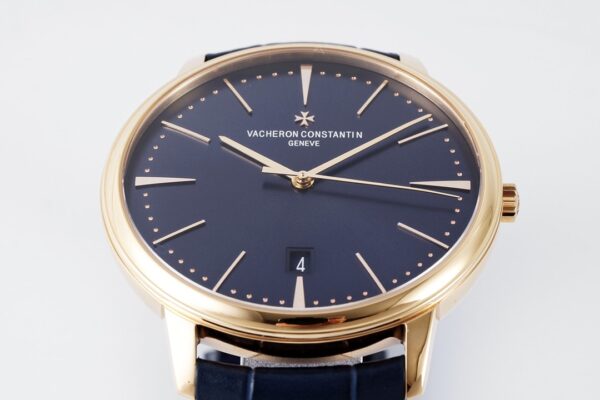 VC Patrimony Date 85180/000R-9166 RG  PPF Factory 1:1 Best Edition Blue Dial on Blue Leather Strap MIYOTA 9015 - Best Replica Watches Store For Sale!