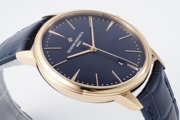 VC Patrimony Date 85180/000R-9166 RG  PPF Factory 1:1 Best Edition Blue Dial on Blue Leather Strap MIYOTA 9015 - Best Replica Watches Store For Sale!