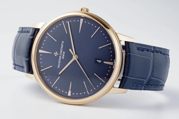 VC Patrimony Date 85180/000R-9166 RG  PPF Factory 1:1 Best Edition Blue Dial on Blue Leather Strap MIYOTA 9015 - Best Replica Watches Store For Sale!