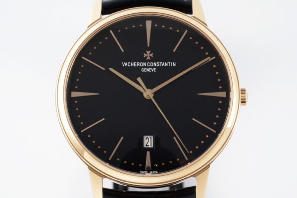 VC Patrimony Date 85180/000R-9232 RG  PPF Factory 1:1 Best Edition Black Dial on Black Leather Strap MIYOTA 9015 - Best Replica Watches Store For Sale!