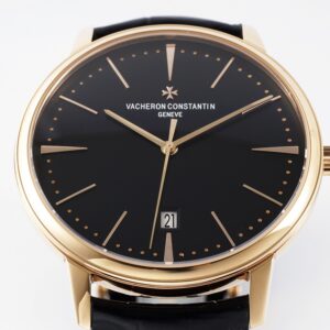 VC Patrimony Date 85180/000R-9232 RG  PPF Factory 1:1 Best Edition Black Dial on Black Leather Strap MIYOTA 9015 - Best Replica Watches Store For Sale!