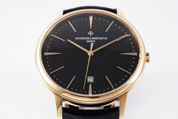 VC Patrimony Date 85180/000R-9232 RG  PPF Factory 1:1 Best Edition Black Dial on Black Leather Strap MIYOTA 9015 - Best Replica Watches Store For Sale!