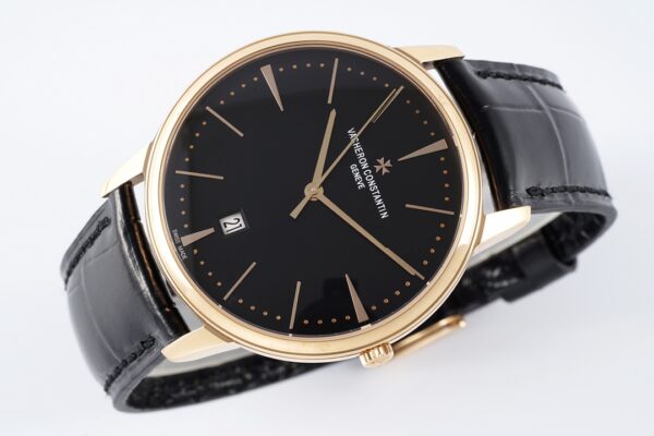 VC Patrimony Date 85180/000R-9232 RG  PPF Factory 1:1 Best Edition Black Dial on Black Leather Strap MIYOTA 9015 - Best Replica Watches Store For Sale!