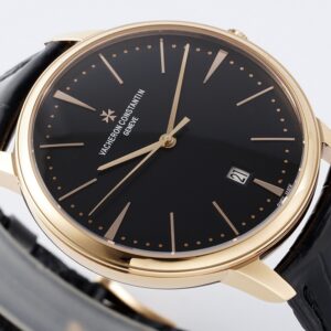 VC Patrimony Date 85180/000R-9232 RG  PPF Factory 1:1 Best Edition Black Dial on Black Leather Strap MIYOTA 9015 - Best Replica Watches Store For Sale!
