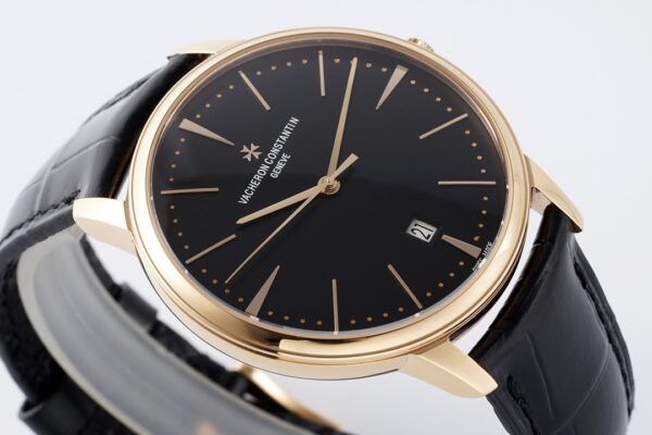 VC Patrimony Date 85180/000R-9232 RG  PPF Factory 1:1 Best Edition Black Dial on Black Leather Strap MIYOTA 9015 - Best Replica Watches Store For Sale!