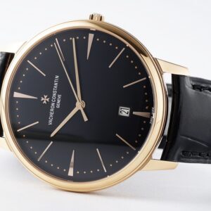 VC Patrimony Date 85180/000R-9232 RG  PPF Factory 1:1 Best Edition Black Dial on Black Leather Strap MIYOTA 9015 - Best Replica Watches Store For Sale!