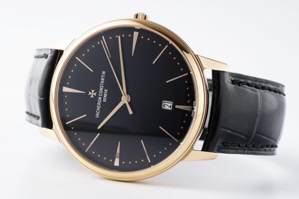 VC Patrimony Date 85180/000R-9232 RG  PPF Factory 1:1 Best Edition Black Dial on Black Leather Strap MIYOTA 9015 - Best Replica Watches Store For Sale!
