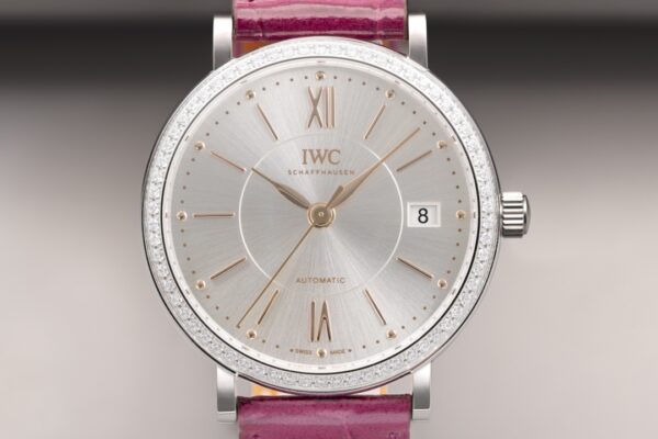 IWC Portofino Automatic 37mm IW458112 SS V7 Factory 1:1 Best Edition White Dial Diamonds Bezel on Pink Leather Strap A2892 - Best Replica Watches Store For Sale!