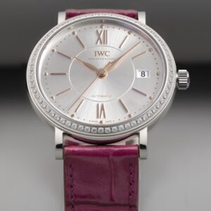 IWC Portofino Automatic 37mm IW458112 SS V7 Factory 1:1 Best Edition White Dial Diamonds Bezel on Pink Leather Strap A2892 - Best Replica Watches Store For Sale!