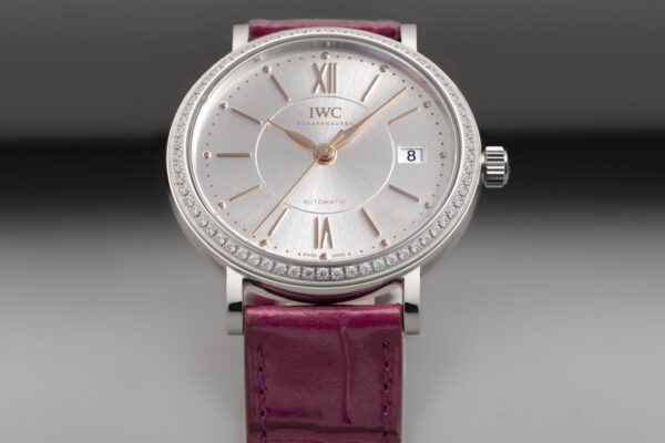 IWC Portofino Automatic 37mm IW458112 SS V7 Factory 1:1 Best Edition White Dial Diamonds Bezel on Pink Leather Strap A2892 - Best Replica Watches Store For Sale!