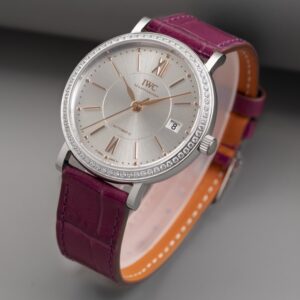 IWC Portofino Automatic 37mm IW458112 SS V7 Factory 1:1 Best Edition White Dial Diamonds Bezel on Pink Leather Strap A2892 - Best Replica Watches Store For Sale!