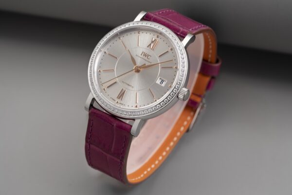 IWC Portofino Automatic 37mm IW458112 SS V7 Factory 1:1 Best Edition White Dial Diamonds Bezel on Pink Leather Strap A2892 - Best Replica Watches Store For Sale!