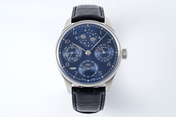 IWC Portugieser Perpetual Calendar IW503401 SS  APS Factory 1:1 Best Edition Blue Dial on Black Leather Strap A52610 Clone - Best Replica Watches Store For Sale!