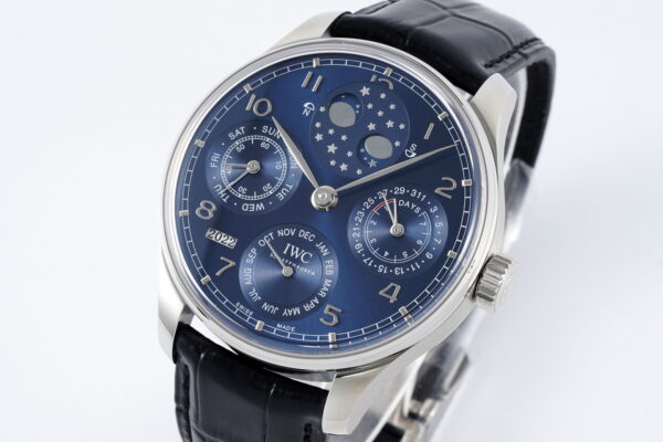 IWC Portugieser Perpetual Calendar IW503401 SS  APS Factory 1:1 Best Edition Blue Dial on Black Leather Strap A52610 Clone - Best Replica Watches Store For Sale!