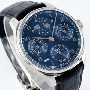 IWC Portugieser Perpetual Calendar IW503401 SS  APS Factory 1:1 Best Edition Blue Dial on Black Leather Strap A52610 Clone - Best Replica Watches Store For Sale!