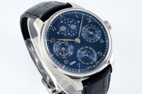 IWC Portugieser Perpetual Calendar IW503401 SS  APS Factory 1:1 Best Edition Blue Dial on Black Leather Strap A52610 Clone - Best Replica Watches Store For Sale!