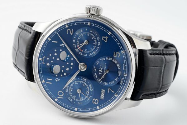 IWC Portugieser Perpetual Calendar IW503401 SS  APS Factory 1:1 Best Edition Blue Dial on Black Leather Strap A52610 Clone - Best Replica Watches Store For Sale!