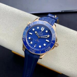 OMEGA 2018 Seamaster Diver 300M RG Blue Ceramic VS Factory 1:1 Best Edition Blue Dial on Blue Rubber Strap A880 - Best Replica Watches Store For Sale!