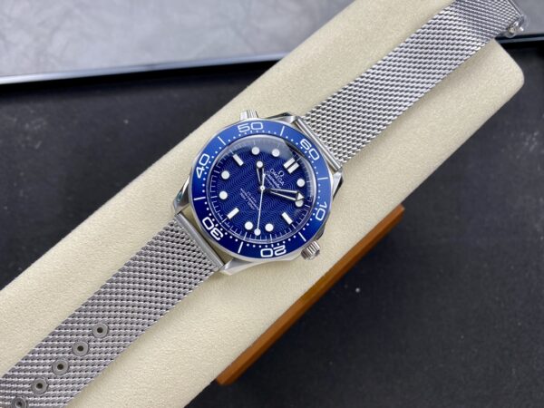 OMEGA Seamaster 300 James Bond 60th Anniversary SS VS Factory 1:1 Best Edition Blue Dial on SS Mesh Bracelet A8806 - Best Replica Watches Store For Sale!