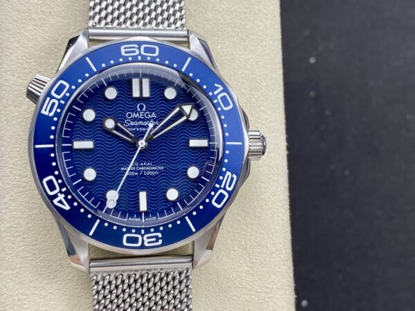 OMEGA Seamaster 300 James Bond 60th Anniversary SS VS Factory 1:1 Best Edition Blue Dial on SS Mesh Bracelet A8806 - Best Replica Watches Store For Sale!