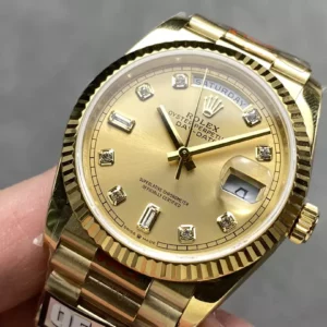 Rolex DayDate YG 128238-0008 36mm QF 1:1 Best Edition Yellow Gold Diamond Dial (Gain Weight) - Best Replica Watches Store For Sale!