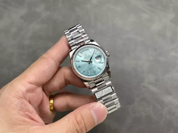 Rolex DayDate 128236 36mm QF 1:1 Best Edition Ice Blue Diamond Dial  (Gain Weight) - Best Replica Watches Store For Sale!
