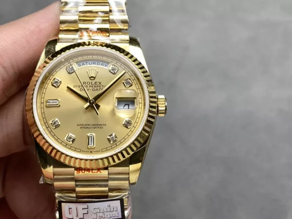 Rolex DayDate YG 128238-0008 36mm QF 1:1 Best Edition Yellow Gold Diamond Dial (Gain Weight) - Best Replica Watches Store For Sale!