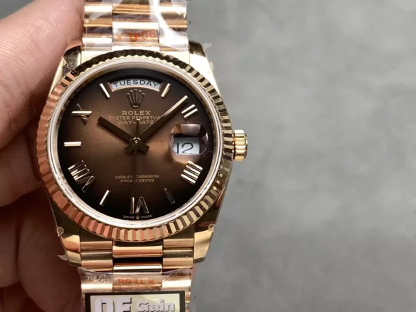 Rolex DayDate RG 128235-0075 36mm QF Factory 1:1 Best Edition Brown Roman Dial (Gain Weight) - Best Replica Watches Store For Sale!