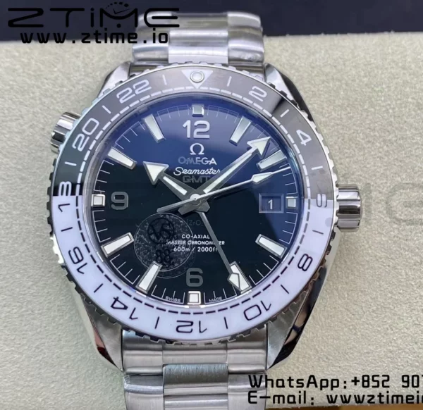 OMEGA Planet Ocean 600M 'Tai Chi' GMT 43.5mm VS Factory 1:1 Best Edition Black/White Ceramic Bezel and Dial on SS Bracelet A8906 Super Clone - Best Replica Watches Store For Sale!