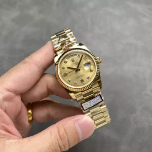 Rolex DayDate YG 128238-0008 36mm QF 1:1 Best Edition Yellow Gold Diamond Dial (Gain Weight) - Best Replica Watches Store For Sale!