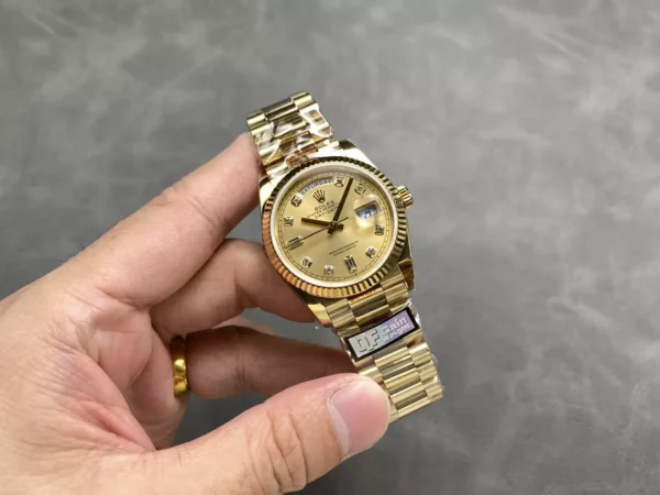 Rolex DayDate YG 128238-0008 36mm QF 1:1 Best Edition Yellow Gold Diamond Dial (Gain Weight) - Best Replica Watches Store For Sale!