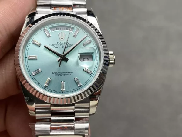 Rolex DayDate 128236 36mm QF 1:1 Best Edition Ice Blue Diamond Dial  (Gain Weight) - Best Replica Watches Store For Sale!