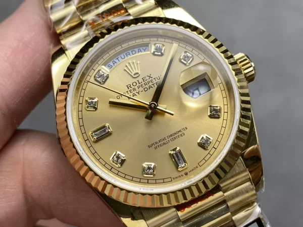 Rolex DayDate YG 128238-0008 36mm QF 1:1 Best Edition Yellow Gold Diamond Dial (Gain Weight) - Best Replica Watches Store For Sale!