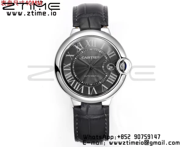 Cartier Cartier Ballon Bleu WSBB0060 40mm SS CH Factory 1:1 Best Edition Black Texture Dial on Blue Leather Strap A2824 (Quick Release) - Best Replica Watches Store For Sale!