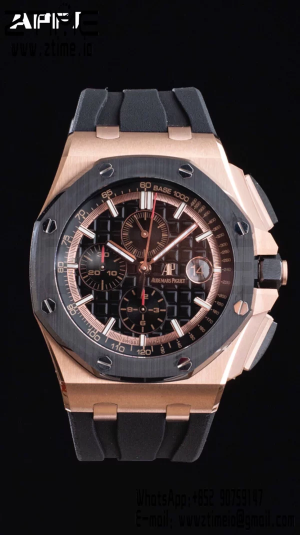 AP Royal Oak Offshore 44mm RG Ceramic Bezel APF Factory 1:1 Best Edition Black Dial on Rubber Strap A3126 - Best Replica Watches Store For Sale!