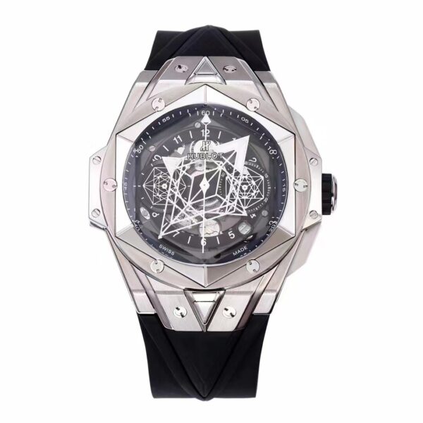 HUBLOT Big Bang Sang Bleu II Chrono 418.NX.1107.RX.MXM19 Titanium BBF Factory Best Edition SS Bezel Black Dial on Black Rubber Strap HUB1240 - Best Replica Watches Store For Sale!