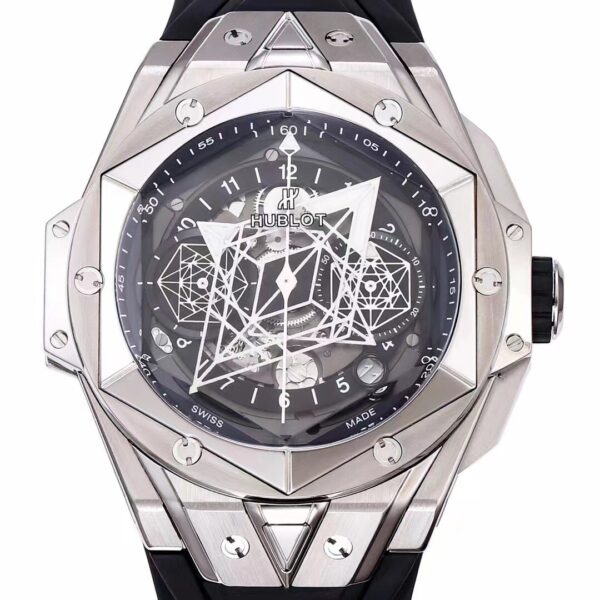 HUBLOT Big Bang Sang Bleu II Chrono 418.NX.1107.RX.MXM19 Titanium BBF Factory Best Edition SS Bezel Black Dial on Black Rubber Strap HUB1240 - Best Replica Watches Store For Sale!