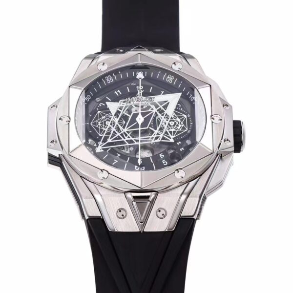 HUBLOT Big Bang Sang Bleu II Chrono 418.NX.1107.RX.MXM19 Titanium BBF Factory Best Edition SS Bezel Black Dial on Black Rubber Strap HUB1240 - Best Replica Watches Store For Sale!