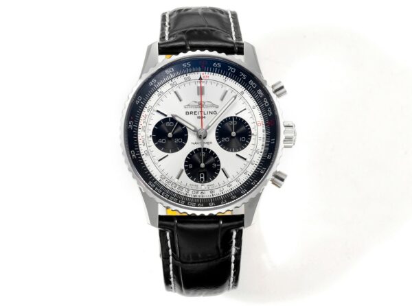 Breitling Navitimer B01 43mm SS BLS Factory 1:1 Best Edition White Dial on Black Leather Strap A7750 - Best Replica Watches Store For Sale!