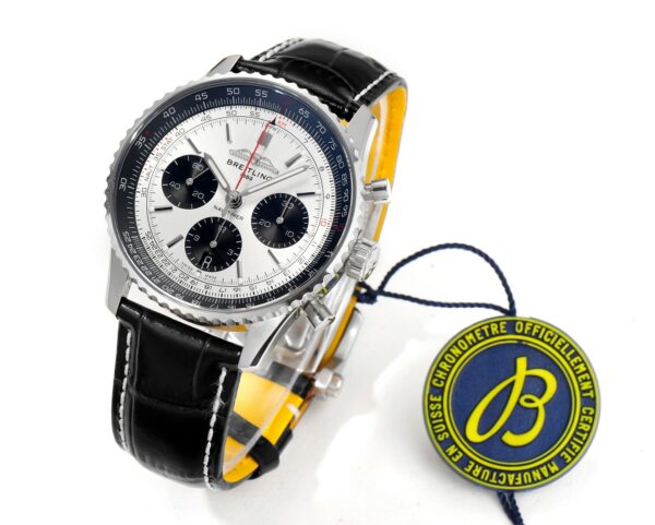 Breitling Navitimer B01 43mm SS BLS Factory 1:1 Best Edition White Dial on Black Leather Strap A7750 - Best Replica Watches Store For Sale!